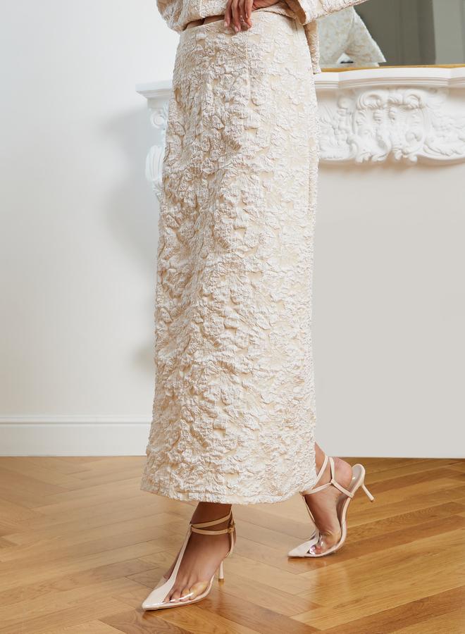 Styli Women Floral Jacquard Belted Top and Skirt Co-Ords - Image 4